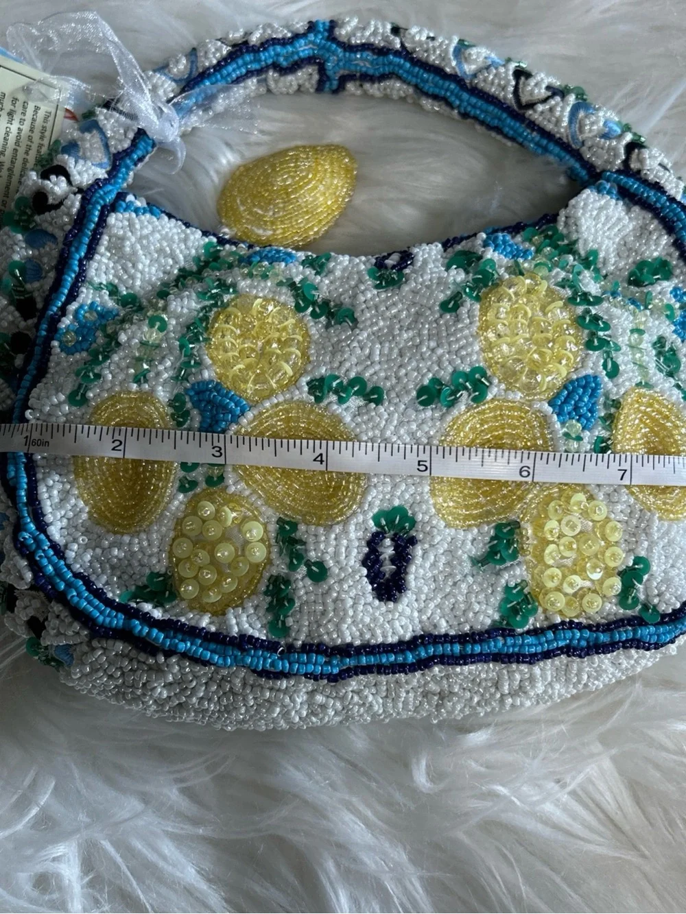 Beaded Lemon Motif Clutch in White and Yellow